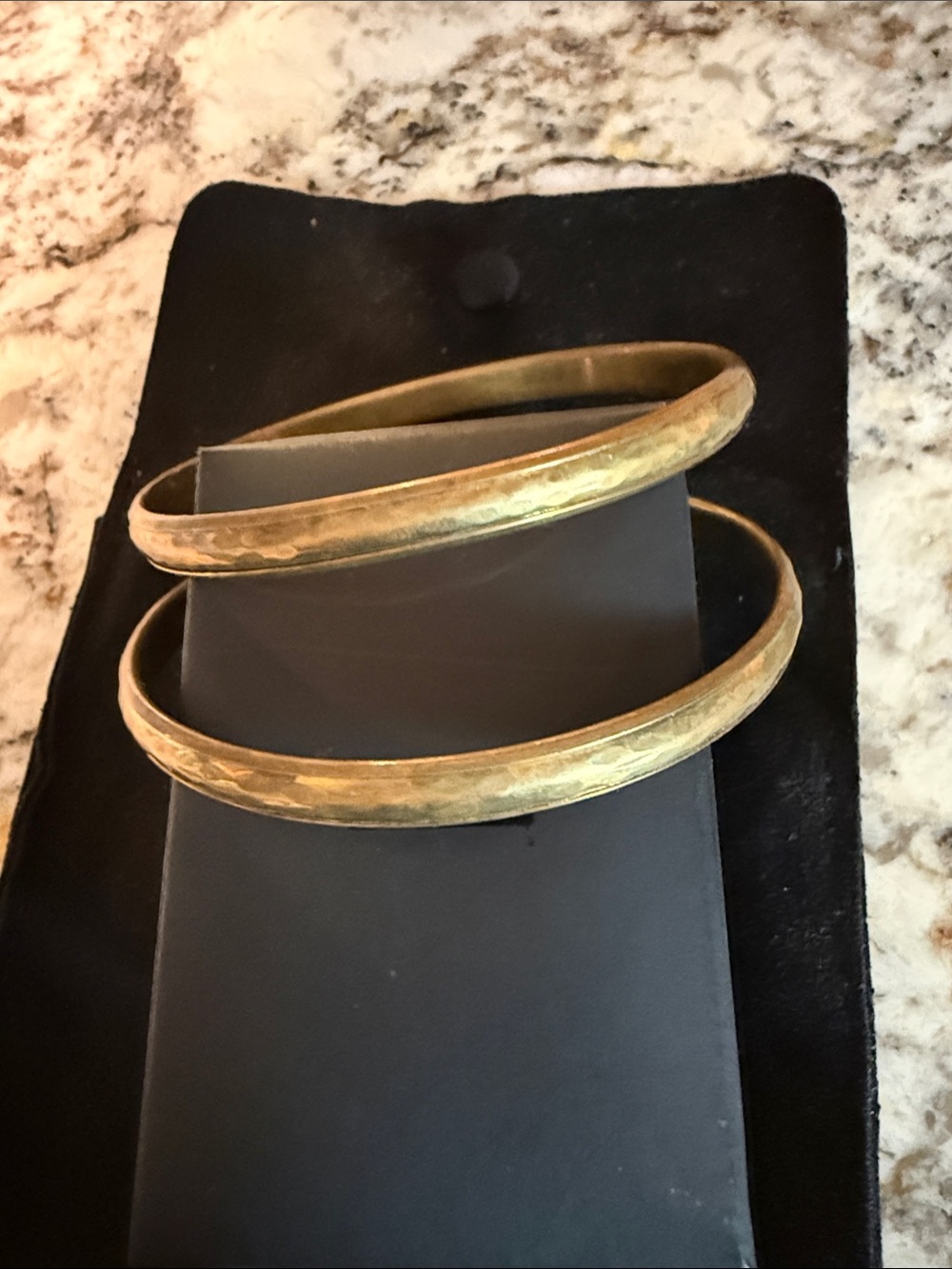 Classic Hammered Gold Tone Bangle Bracelets - Set of 2